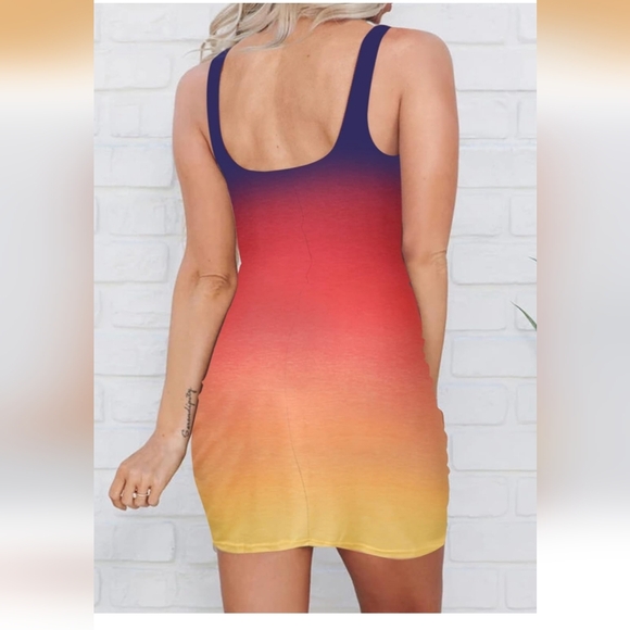 Asymmetrical Gradient Dress - Red, Orange, Yellow - Picture 2 of 4